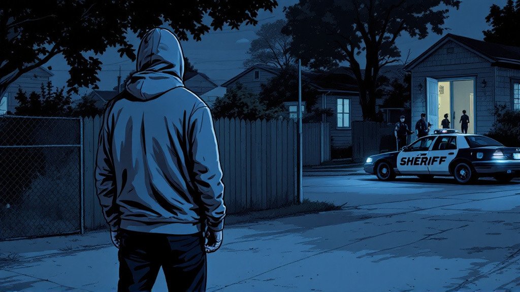 Panel 1, The Light Behind You. Illustration. The wrist rim-light. It is the only warm thing in the frame besides the doorway, and the doorway is behind him.