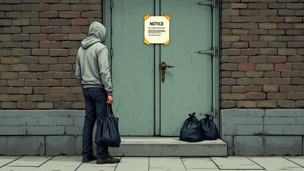 Panel 20, Eleven Weeks. Illustration. The light seam at the threshold. Someone else's dinner is being cooked in there tonight.