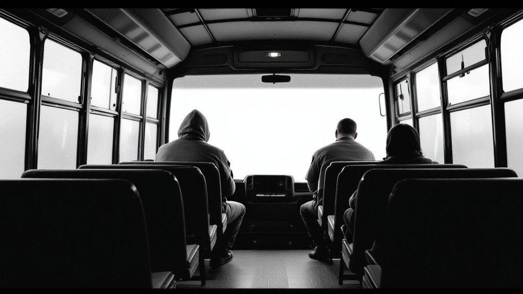 Panel 27, You Belong to the Commonwealth Now. Illustration. The white windshield. The destination is not shown because it is not told to anyone.